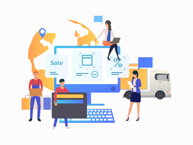 Team of online store working with customer